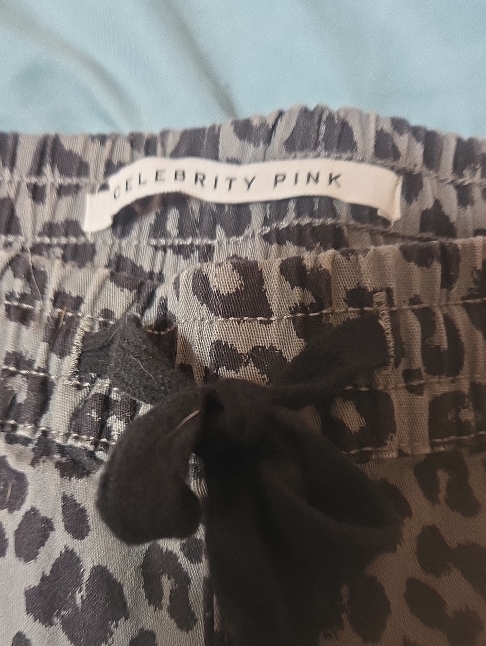 Celebrity Pink Gray Leopard-Print Pants with Black Drawstring